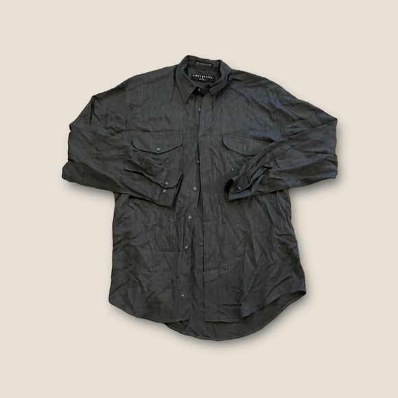 Vintage 80s-90s Henry Grethel Studio Button Down Shirt Rayon Charcoal Large 42cm - Picture 2 of 7